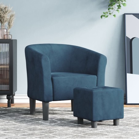 vidaXL Poltrona Cabriolet con Poggiapiedi Blu Scuro in Velluto