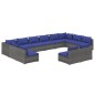Set Divani da Giardino 12 pz con Cuscini in Polyrattan Grigio Set Divani da Giardino 12 pz con Cuscini in Polyrattan Grigio