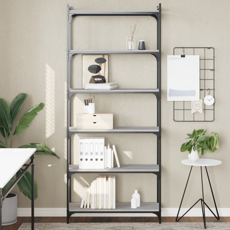 vidaXL Libreria 6 Ripiani Grigio Sonoma 80x30x188cm Legno Multistrato vidaXL Libreria 6 Ripiani Grigio Sonoma 80x30x188cm Legno Multistrato