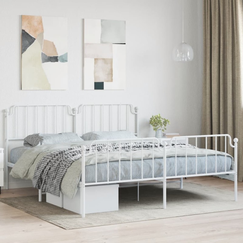 vidaXL Giroletto con Testiera e Pediera Metallo Bianco 160x200 cm vidaXL Giroletto con Testiera e Pediera Metallo Bianco 160x200 cm