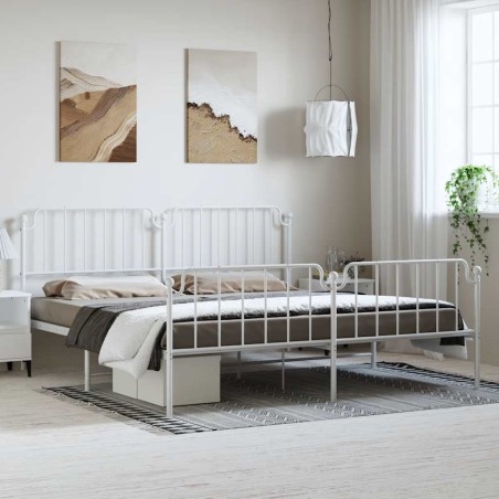 vidaXL Giroletto con Testiera e Pediera Metallo Bianco 193x203 cm