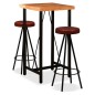 vidaXL Set da Bar 3 pz in Legno Massello di Acacia e Vera Pelle vidaXL Set da Bar 3 pz in Legno Massello di Acacia e Vera Pelle