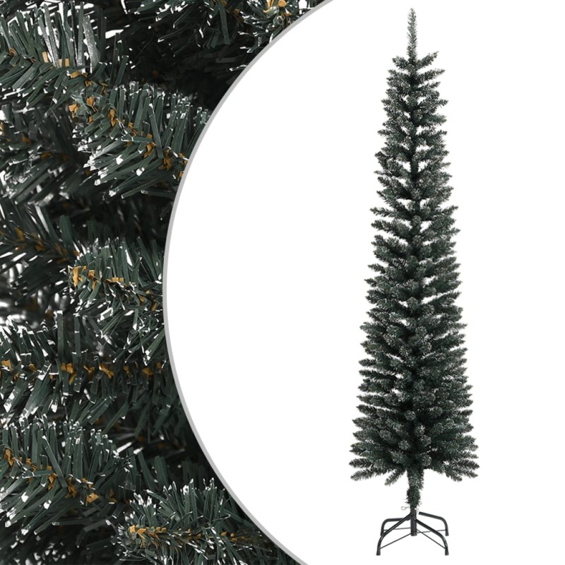 Albero di Natale Artificiale Sottile con Base Verde 240 cm PVC Albero di Natale Artificiale Sottile con Base Verde 240 cm PVC