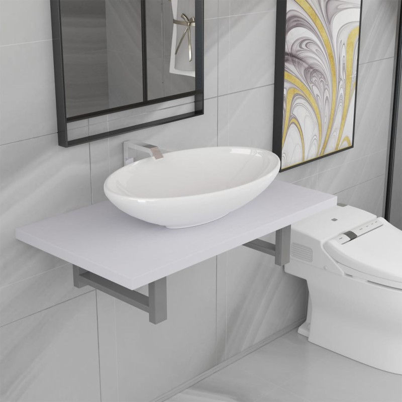 vidaXL Set Mobili da Bagno 2 pz Ceramica Bianco vidaXL Set Mobili da Bagno 2 pz Ceramica Bianco