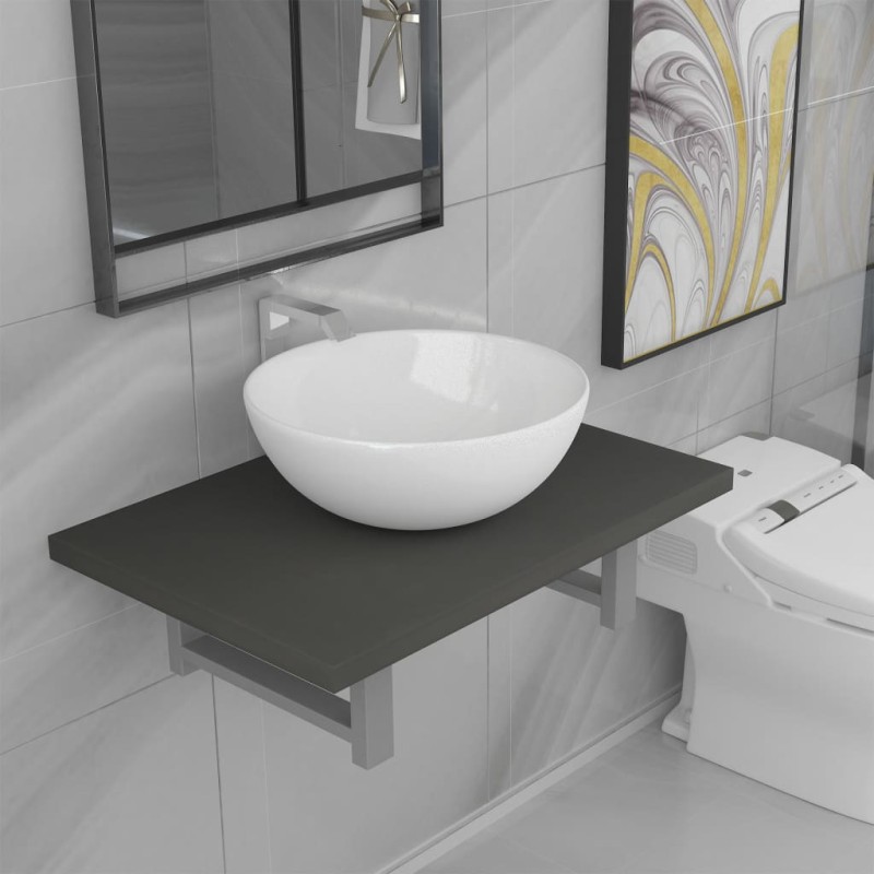 vidaXL Set Mobili da Bagno 2 pz Ceramica Grigio vidaXL Set Mobili da Bagno 2 pz Ceramica Grigio