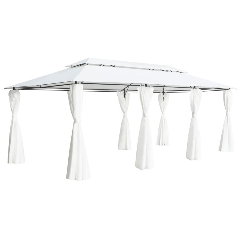 vidaXL Gazebo con Tende 600x298x270 cm Bianco 180g/m² vidaXL Gazebo con Tende 600x298x270 cm Bianco 180g/m²