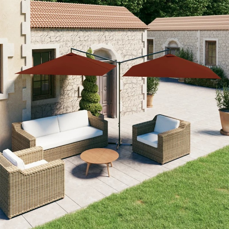 vidaXL Ombrellone Doppio con Palo in Acciaio Terracotta 600x300 cm vidaXL Ombrellone Doppio con Palo in Acciaio Terracotta 600x300 cm