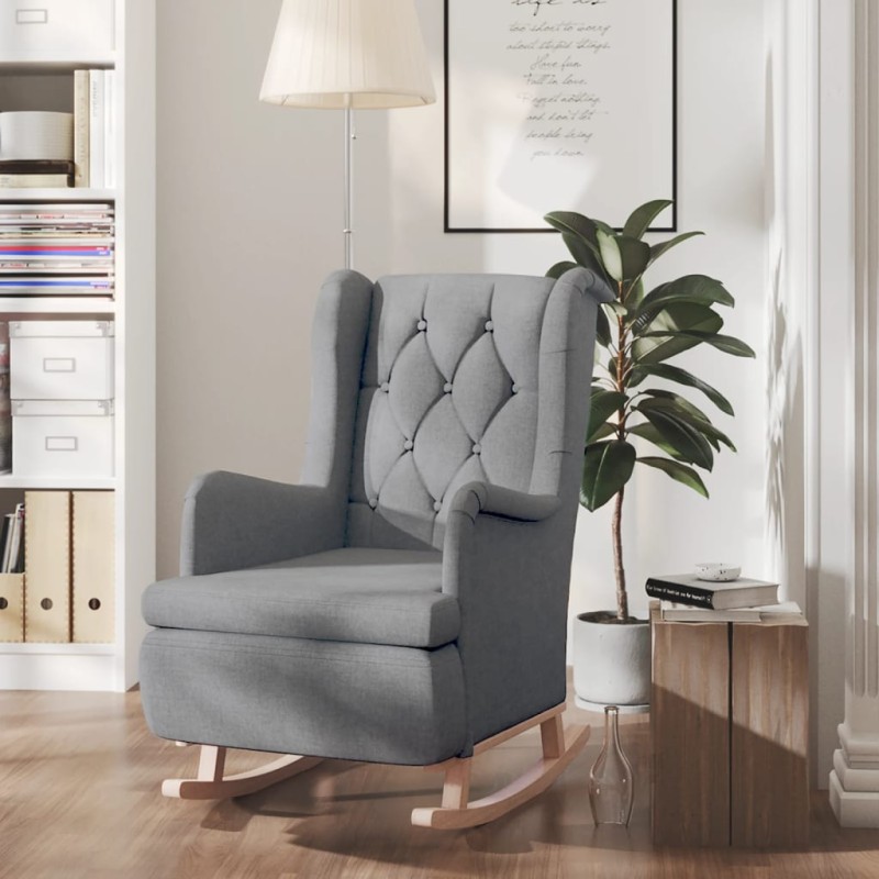 vidaXL Poltrona Gambe a Dondolo Legno di Hevea Grigio Chiaro Tessuto vidaXL Poltrona Gambe a Dondolo Legno di Hevea Grigio Chiaro Tessuto