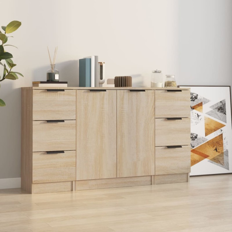 Credenze 3 pz Rovere Sonoma in Legno Multistrato Credenze 3 pz Rovere Sonoma in Legno Multistrato