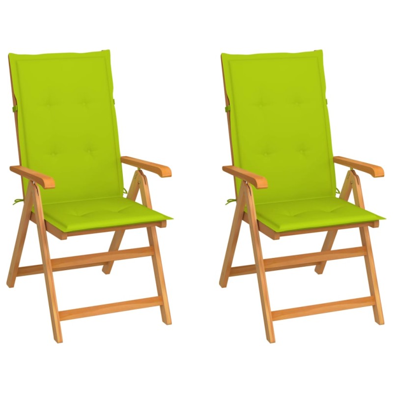 Sedie Giardino 2 pz e Cuscini Verde Brillante Massello di Teak Sedie Giardino 2 pz e Cuscini Verde Brillante Massello di Teak