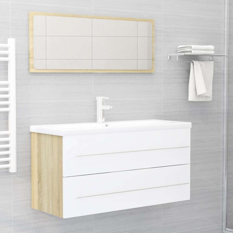 vidaXL Set Mobili Bagno 2 pz Bianco e Rovere Sonoma Legno Multistrato vidaXL Set Mobili Bagno 2 pz Bianco e Rovere Sonoma Legno Multistrato