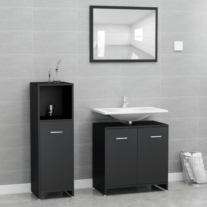 vidaXL Set Mobili da Bagno 3 pz Nero in Truciolato vidaXL Set Mobili da Bagno 3 pz Nero in Truciolato
