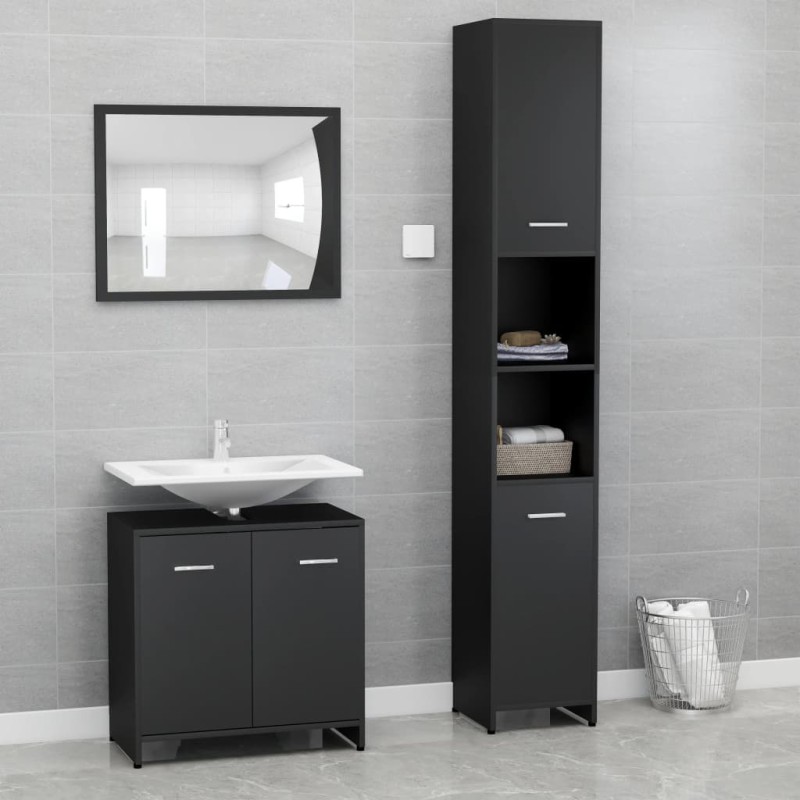 vidaXL Set Mobili da Bagno 3 pz Nero in Truciolato vidaXL Set Mobili da Bagno 3 pz Nero in Truciolato