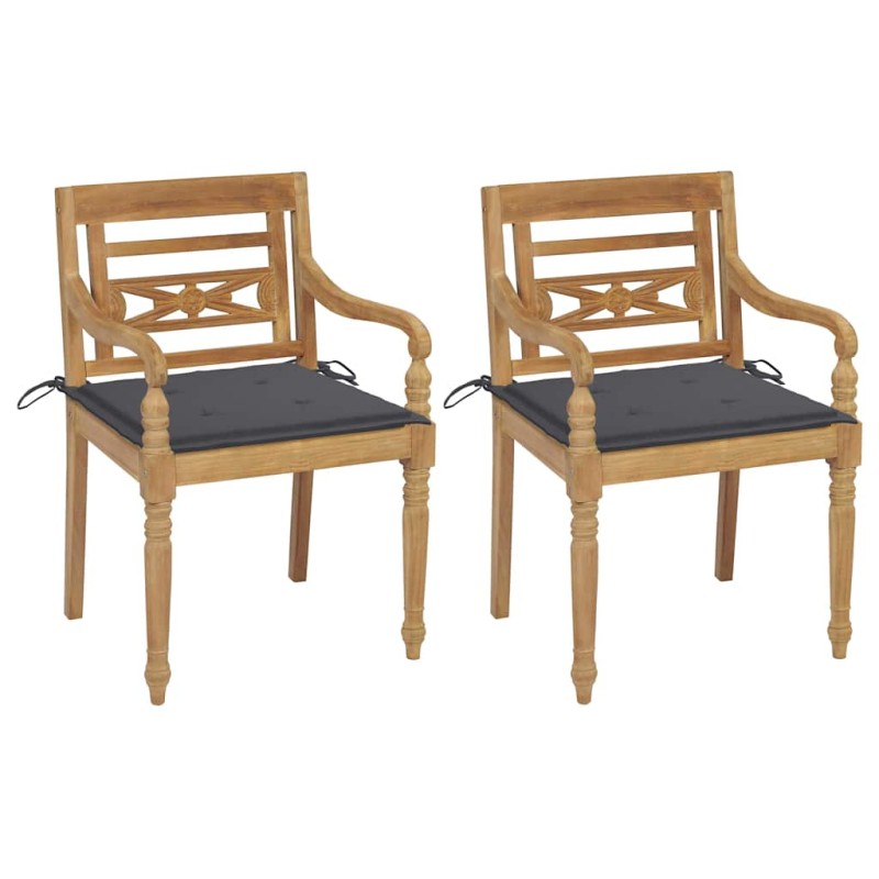 vidaXL Sedie Batavia 2 pz con Cuscini Antracite in Massello di Teak vidaXL Sedie Batavia 2 pz con Cuscini Antracite in Massello di Teak