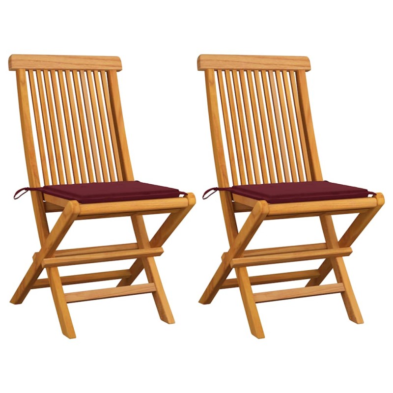 vidaXL Sedie da Giardino con Cuscini Rosso Vino 2 pz Massello di Teak vidaXL Sedie da Giardino con Cuscini Rosso Vino 2 pz Massello di Teak