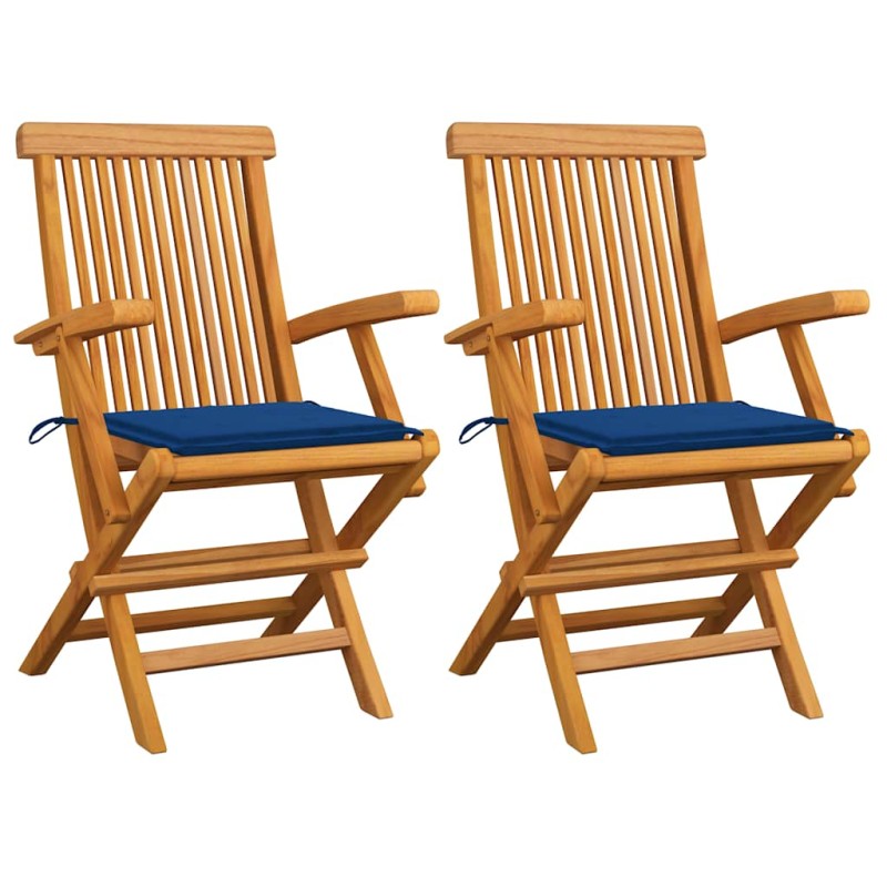 vidaXL Sedie da Giardino con Cuscini Blu Reale 2pz Legno Massello Teak vidaXL Sedie da Giardino con Cuscini Blu Reale 2pz Legno Massello Teak