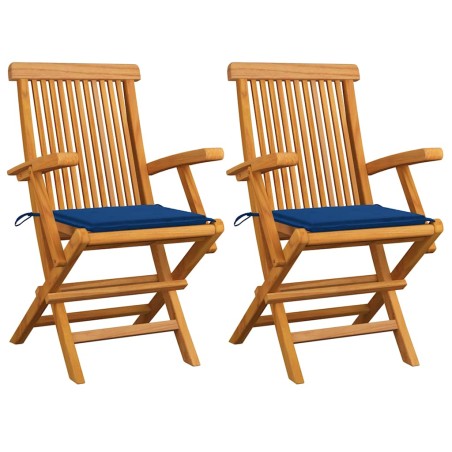 vidaXL Sedie da Giardino con Cuscini Blu Reale 2pz Legno Massello Teak