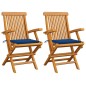 vidaXL Sedie da Giardino con Cuscini Blu Reale 2pz Legno Massello Teak vidaXL Sedie da Giardino con Cuscini Blu Reale 2pz Legno Massello Teak