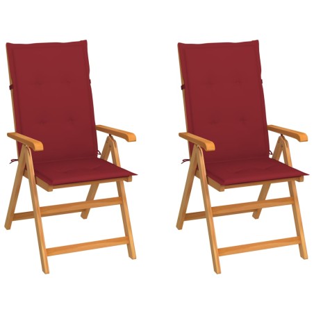 vidaXL Sedie da Giardino 2 pz con Cuscini Rosso Vino Massello di Teak
