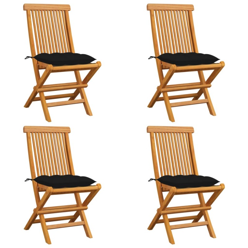vidaXL Sedie da Giardino con Cuscini Neri 4 pz Massello di Teak vidaXL Sedie da Giardino con Cuscini Neri 4 pz Massello di Teak
