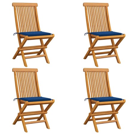 vidaXL Sedie da Giardino con Cuscini Blu Reale 4 pz Massello di Teak