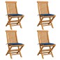 vidaXL Sedie da Giardino con Cuscini Blu Reale 4 pz Massello di Teak