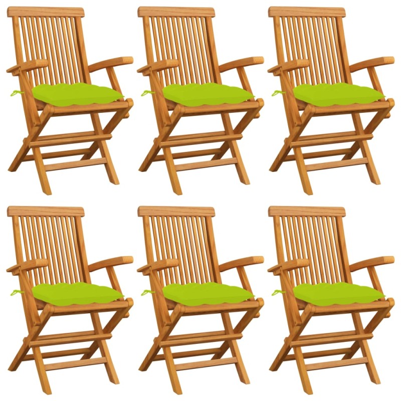 vidaXL Sedie Giardino con Cuscini Verde Chiaro 6pz Legno Massello Teak vidaXL Sedie Giardino con Cuscini Verde Chiaro 6pz Legno Massello Teak