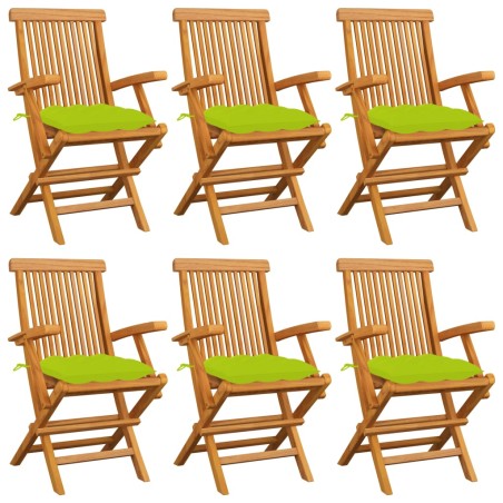 vidaXL Sedie Giardino con Cuscini Verde Chiaro 6pz Legno Massello Teak