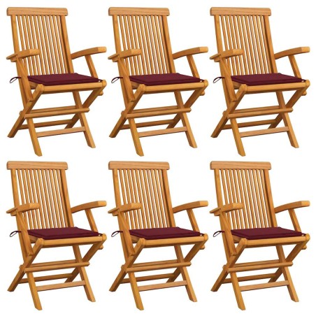 vidaXL Sedie Giardino con Cuscini Rosso Vino 6 pz Legno Massello Teak