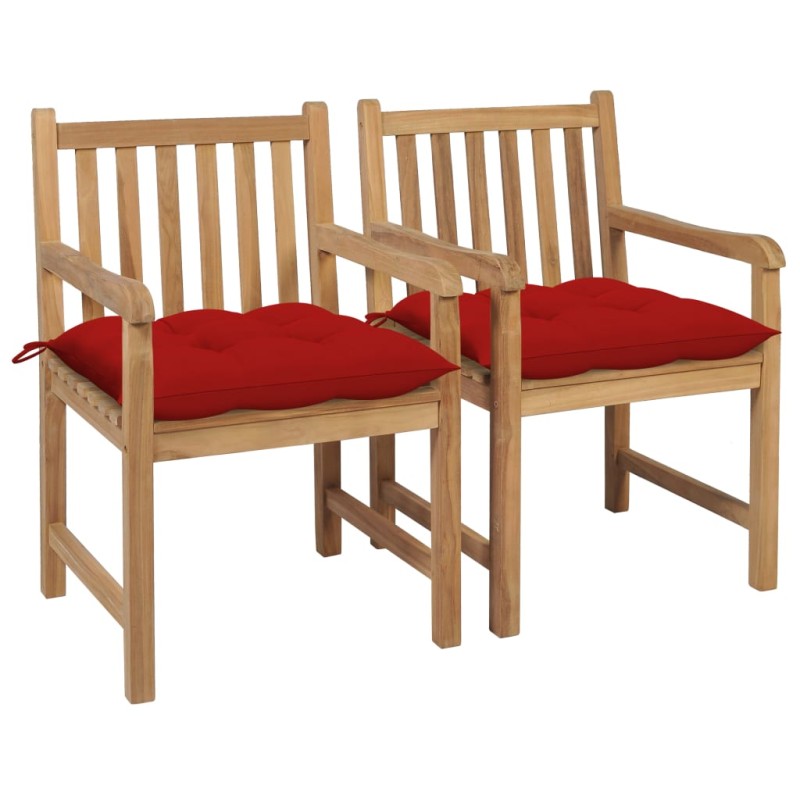 vidaXL Sedie da Giardino 2 pz con Cuscini Rossi Massello di Teak vidaXL Sedie da Giardino 2 pz con Cuscini Rossi Massello di Teak