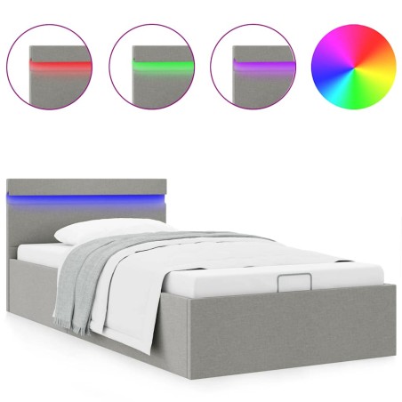 vidaXL Giroletto con Contenitore e LED Grigio Chiaro Tessuto 90x200 cm 