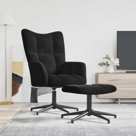 vidaXL Poltrona Relax con Poggiapiedi Nero in Velluto