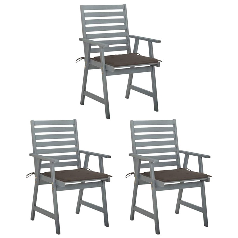vidaXL Sedie da Pranzo da Esterni con Cuscini 3 pz Massello di Acacia vidaXL Sedie da Pranzo da Esterni con Cuscini 3 pz Massello di Acacia