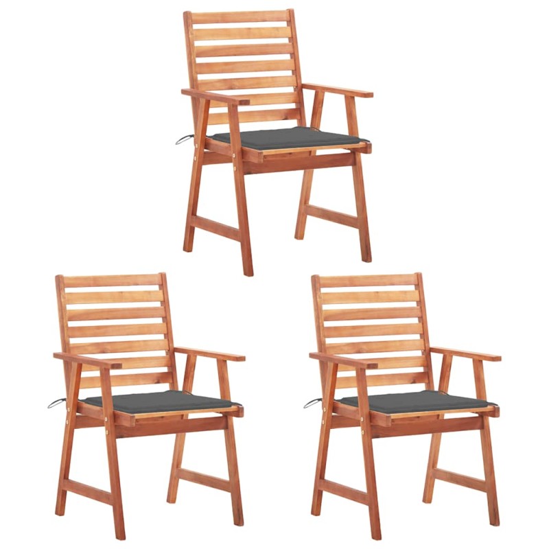 vidaXL Sedie da Pranzo da Esterni con Cuscini 3 pz Massello di Acacia vidaXL Sedie da Pranzo da Esterni con Cuscini 3 pz Massello di Acacia