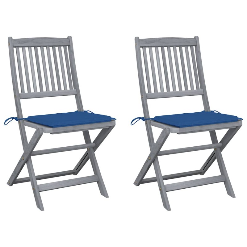 vidaXL Sedie da Giardino Pieghevoli 2pz con Cuscini in Massello Acacia vidaXL Sedie da Giardino Pieghevoli 2pz con Cuscini in Massello Acacia