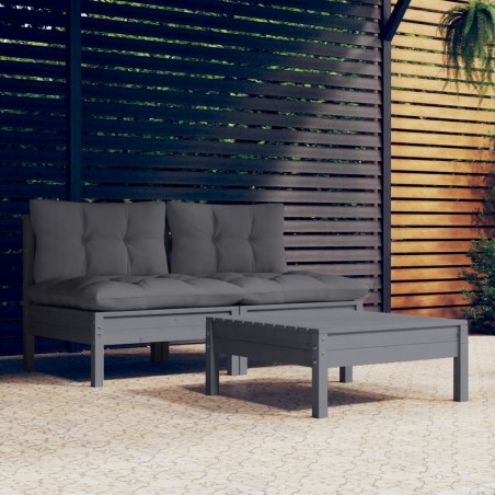 vidaXL Set Divani da Giardino 3 pz con Cuscini Antracite Legno di Pino