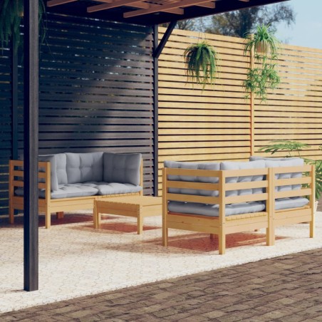 vidaXL Set Divani da Giardino 5 pz con Cuscini Grigi Massello di Pino