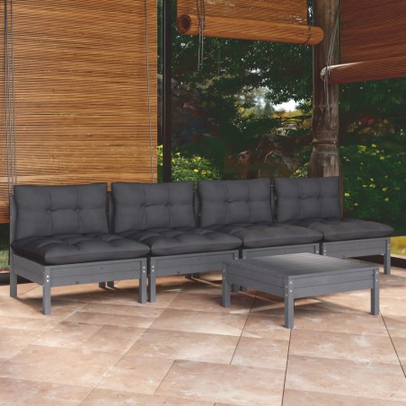 vidaXL Set Divani da Giardino 5 pz con Cuscini Antracite Legno di Pino