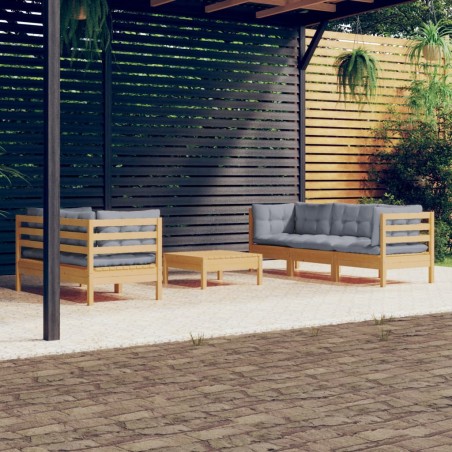 vidaXL Set Divani da Giardino 6 pz con Cuscini Grigi Massello di Pino