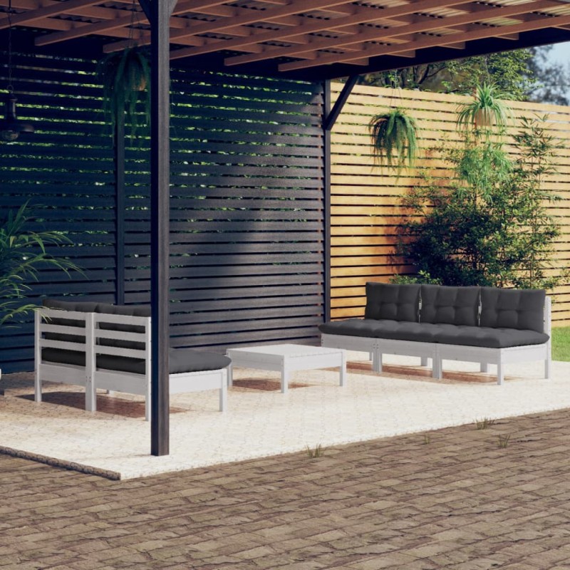 vidaXL Set Divani da Giardino 6 pz con Cuscini Antracite Legno di Pino vidaXL Set Divani da Giardino 6 pz con Cuscini Antracite Legno di Pino