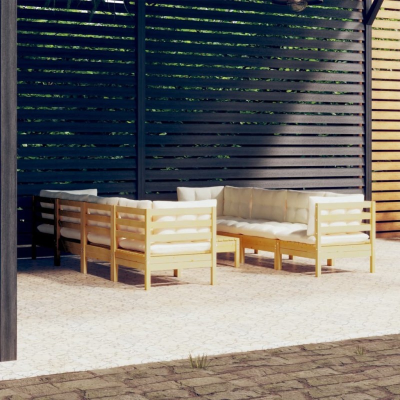vidaXL Set Divani da Giardino 9 pz con Cuscini Crema in Massello di Pino vidaXL Set Divani da Giardino 9 pz con Cuscini Crema in Massello di Pino