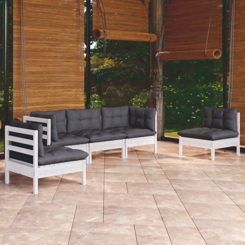 vidaXL Set Salotto da Giardino 5pz con Cuscini Legno Massello di Pino vidaXL Set Salotto da Giardino 5pz con Cuscini Legno Massello di Pino