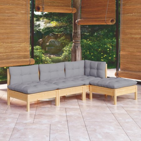 vidaXL Set Divani da Giardino 4 pz con Cuscini Grigi Massello di Pino