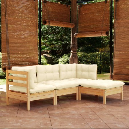 vidaXL Set Salotto da Giardino 4 pz con Cuscini Crema in Legno di Pino