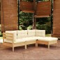 vidaXL Set Salotto da Giardino 4 pz con Cuscini Crema in Legno di Pino vidaXL Set Salotto da Giardino 4 pz con Cuscini Crema in Legno di Pino