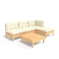 vidaXL Set Salotto da Giardino 5pz con Cuscini Crema in Legno di Pino vidaXL Set Salotto da Giardino 5pz con Cuscini Crema in Legno di Pino