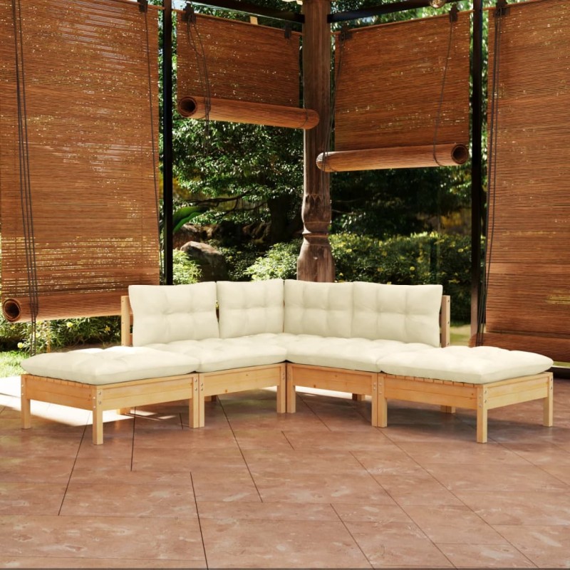 vidaXL Set Divani da Giardino 5 pz con Cuscini Crema Massello di Pino vidaXL Set Divani da Giardino 5 pz con Cuscini Crema Massello di Pino