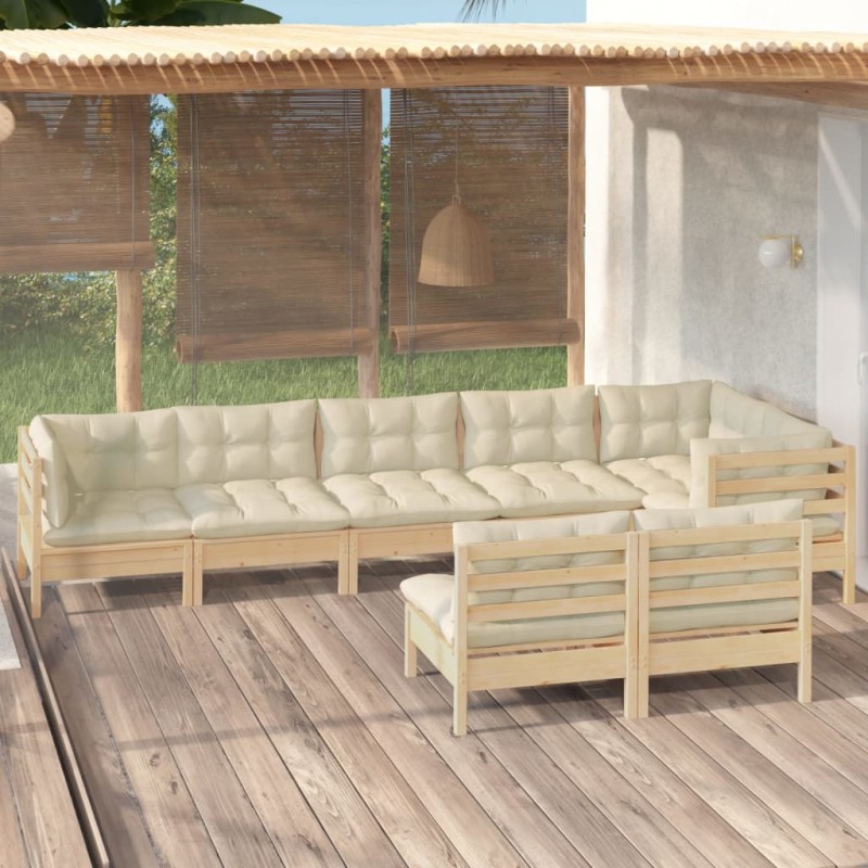 vidaXL Set Divani da Giardino 8 pz con Cuscini Crema Massello di Pino vidaXL Set Divani da Giardino 8 pz con Cuscini Crema Massello di Pino