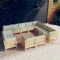 vidaXL Set Divani da Giardino 12 pz con Cuscini Crema in Massello di Pino vidaXL Set Divani da Giardino 12 pz con Cuscini Crema in Massello di Pino
