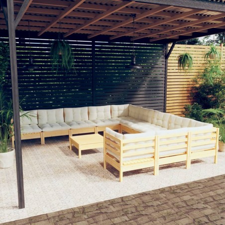 vidaXL Set Divani da Giardino 12 pz con Cuscini Crema Massello di Pino